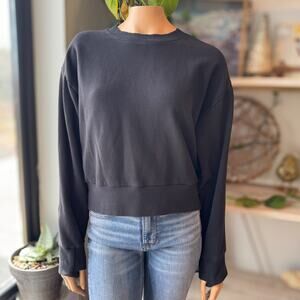 Athleta Black Cropped Pullover Sweatshirt w/ Ribbed Hem Athleisure Women's Small